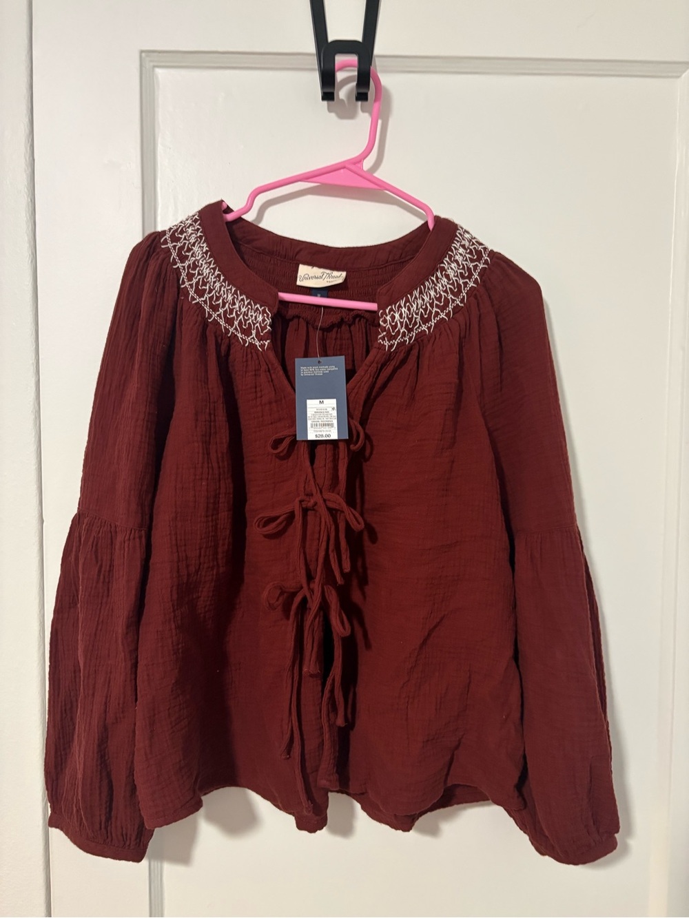 Universal Thread Rust Red Smocked Neck Peasant Top